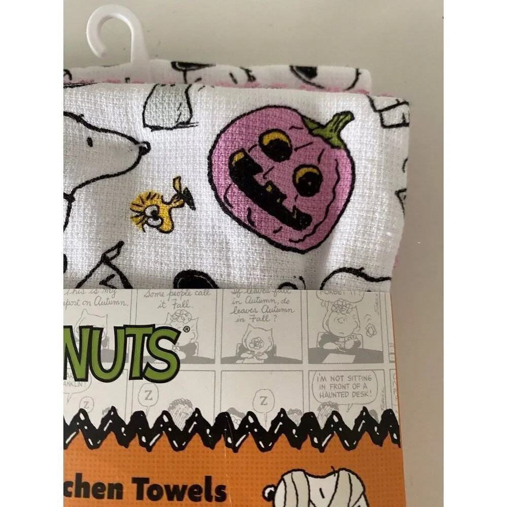 3 Pack Peanuts Snoopy Woodstock Halloween‎ Kitchen Towels Pink Pumpkin 16 X 26”